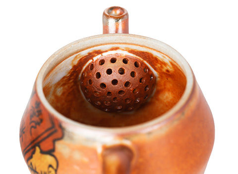 Oranje keramische theepot met kalligrafieontwerp # 94384