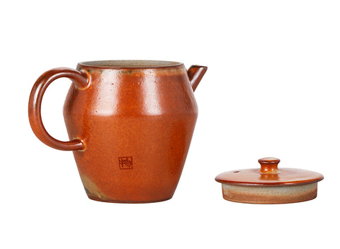 Oranje keramische theepot met kalligrafieontwerp # 94384