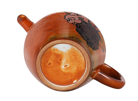 Oranje keramische theepot met kalligrafieontwerp # 94384