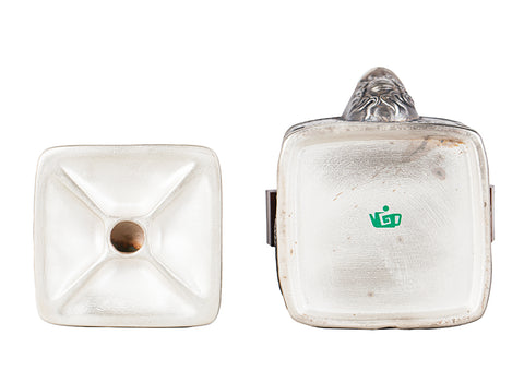 Théière carrée en argile argentée avec dragon et incrustations en bois rouge # 94468