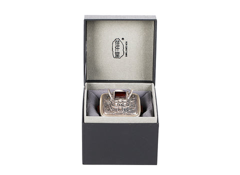 Théière carrée en argile argentée avec dragon et incrustations en bois rouge # 94468