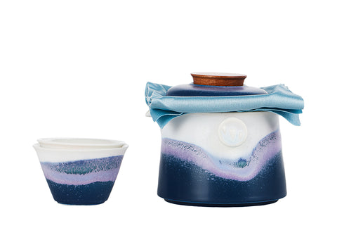Blue Travel Tea Set with Side-Handle Teapot # 94381