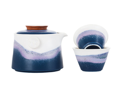 Blue Travel Tea Set with Side-Handle Teapot # 94381