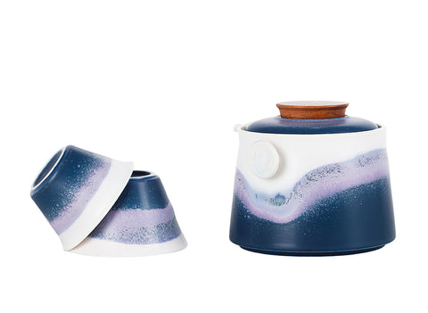 Blue Travel Tea Set with Side-Handle Teapot # 94381