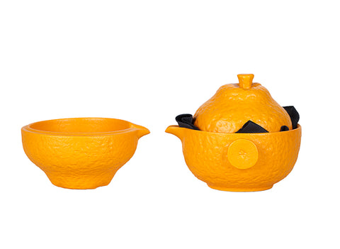 Ensemble de thé de voyage jaune avec Gaiwan # 94379