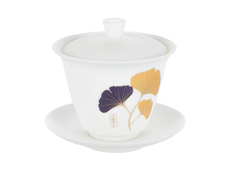 Gaiwan en porcelaine de jade blanc feuille de ginkgo # 94498