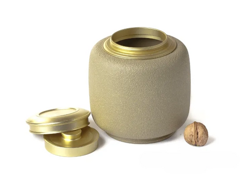 Tea caddy # 19341, clay/metal