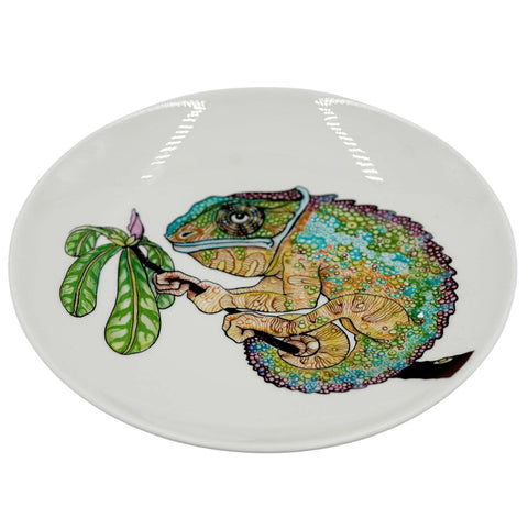 Colorfull Cameleon. Wood-fired hand painted porcelain Plate.
