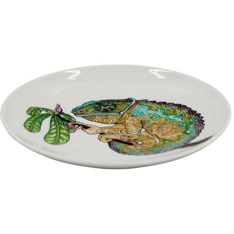 Colorfull Cameleon. Wood-fired hand painted porcelain Plate.