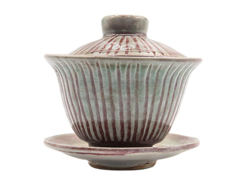 Stoneware clay gaiwan # 90497 by Tineke van Gils, handpainted slibdecoration, ashglaze