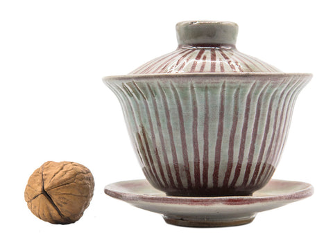 Stoneware clay gaiwan # 90497 by Tineke van Gils, handpainted slibdecoration, ashglaze