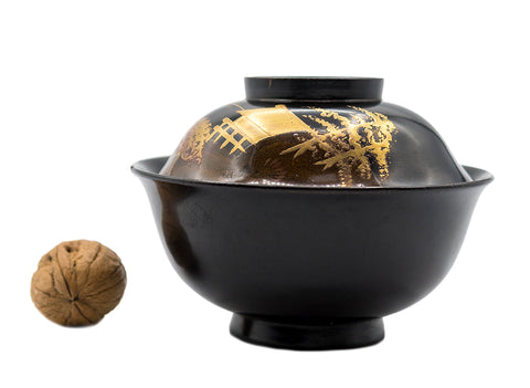 Japanese vintage bowl, wood, lacquer, hand painting #90503