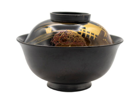 Japanese vintage bowl, wood, lacquer, hand painting #90503