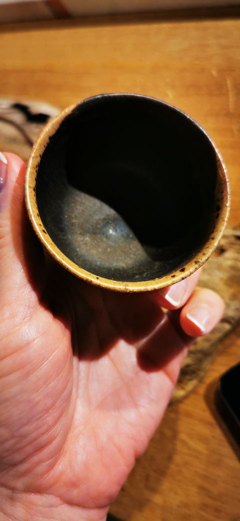 Cup # 90009, wood firing /hand painting