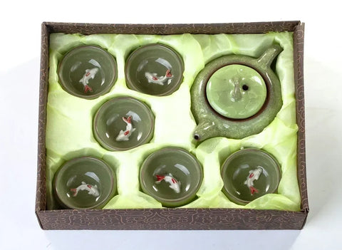 Tea ware set # 17378, porcelain, ice crack , (teapot 150 ml, 6 cups 50 ml)