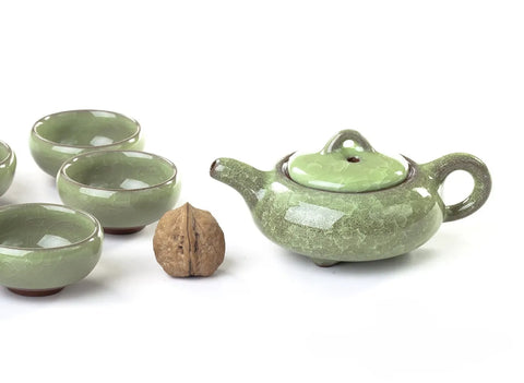 Tea ware set # 17378, porcelain, ice crack , (teapot 150 ml, 6 cups 50 ml)