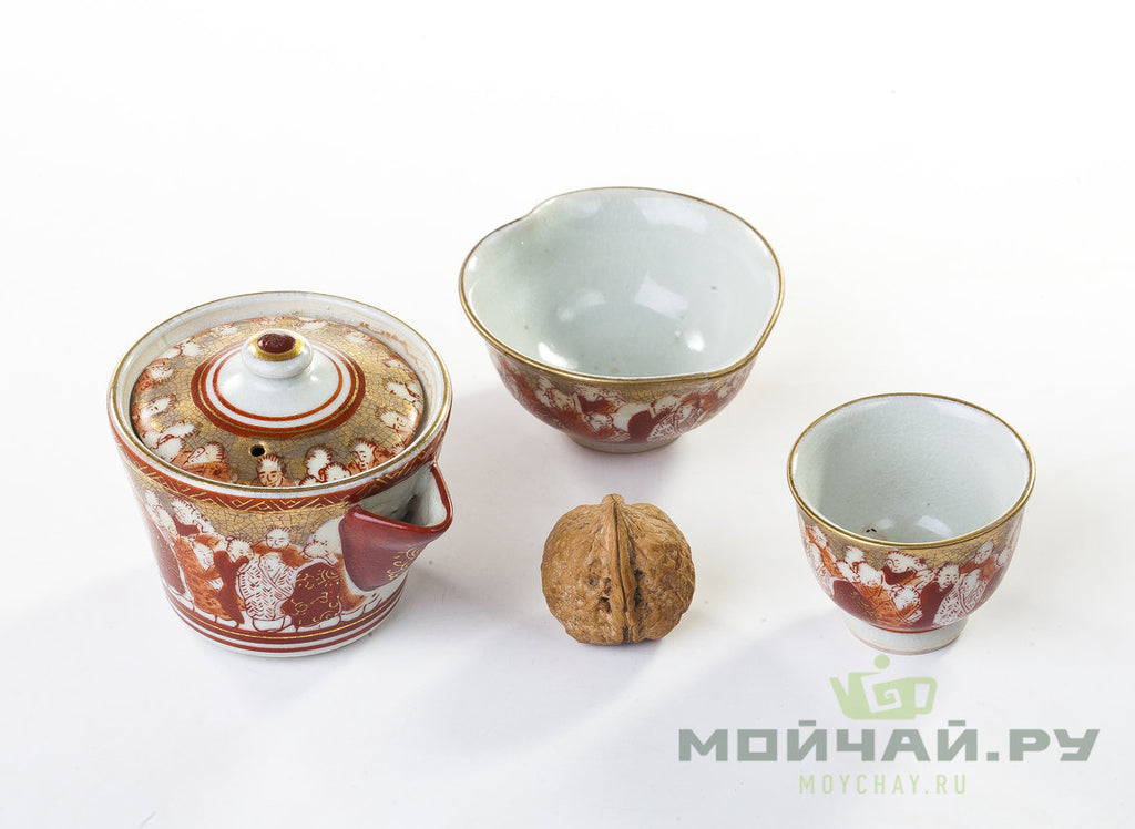 Set of antique teaware # 17399, porcelain (siboridashi 110 ml., pitcher 60 ml., 4 cup 30 ml.)