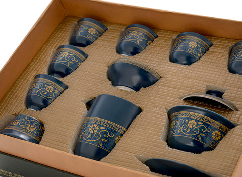 Set for tea ceremony (9 items) # 91033, porcelain: gaiwan 150 ml, gundaobey 210 ml, teamesh, six cups 50 ml.