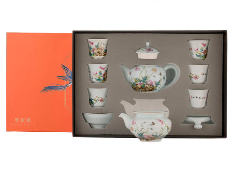 Set for tea ceremony (9 items) # 91035, porcelain: teapot 220 ml, gundaobey 200 ml, teamesh, six cups 45 ml.
