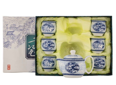 Set for tea ceremony (7 items) # 91011, porcelain: teapot 340 ml, six cups 117 ml.