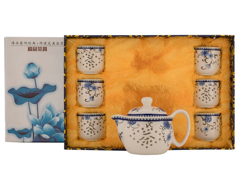 Set for tea ceremony (7 items) # 91005, porcelain: teapot 340 ml, six cups 117 ml.