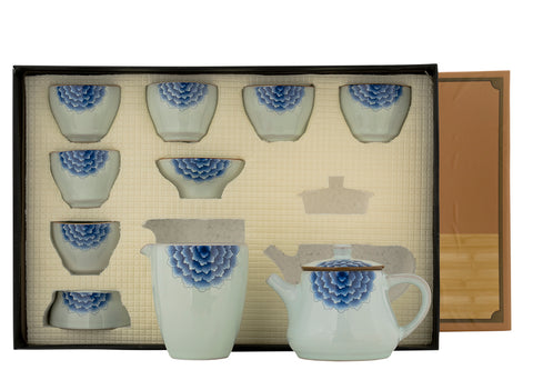 Set for tea ceremony (9items) # 91054, porcelain: teapot 225 ml, gundaobey 210 ml, teamesh, six cups 60 ml.