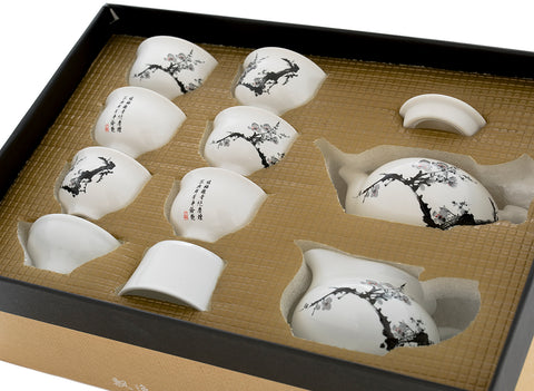 Set für Teezeremonie (9-teilig) Nr. 41982, Porzellan: Gaiwan 250 ml, Gundaobey 200 ml, Teamesh, sechs Tassen 52 ml.