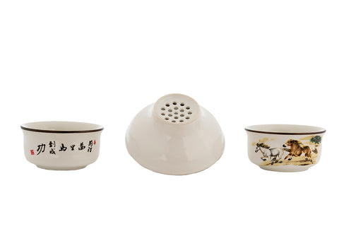 Set for tea ceremony (9 items) # 91015, porcelain: teapot 200 ml, gundaobey 200 ml, teamesh, six cups 45 ml.