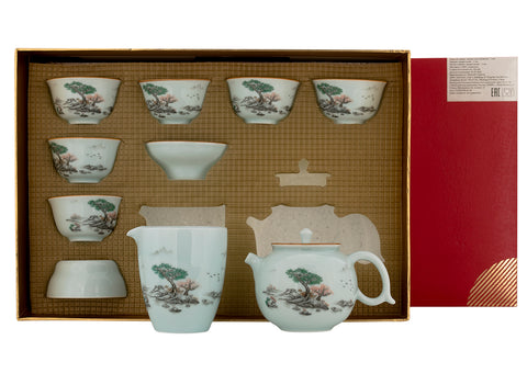 Set for tea ceremony (9 items) # 91051, porcelain: teapot 215 ml, gundaobey 200 ml, teamesh, six cups 56 ml.