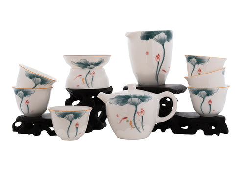 Set for tea ceremony (9 items) # 42005, porcelain: teapot 200 ml, gundaobey 200 ml, teamesh, six cups 58 ml.