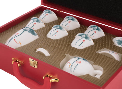 Set for tea ceremony (9 items) # 42005, porcelain: teapot 200 ml, gundaobey 200 ml, teamesh, six cups 58 ml.