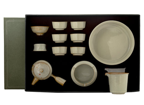 Set for tea ceremony (11 items) # 91019, porcelain: teapot 230 ml, gundaobey 193 ml, teamesh, six cups 55 ml, teaboat, incense burner