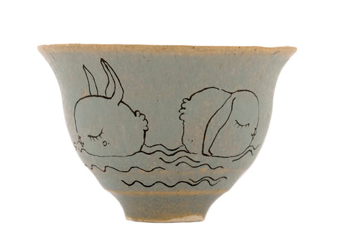 Tasse faite main Moychay # 42150, « Lapins de mer », série « Lapins ensoleillés », céramique/peinture à la main, 74 ml.