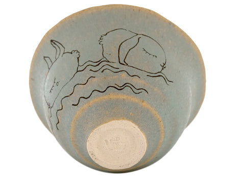 Tasse faite main Moychay # 42150, « Lapins de mer », série « Lapins ensoleillés », céramique/peinture à la main, 74 ml.