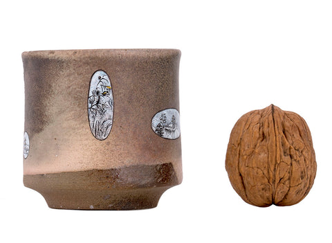 Tasse artisanale Moychay « Le pavillon de thé sur le mont Huangshan » n° 43972, cuisson au bois/céramique/peinture à la main, 80 ml.