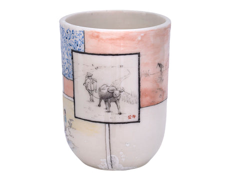 Cup yunomi handmade Moychay 'A poem about farmers' # 44428, ceramic/hand painting, 163 ml.